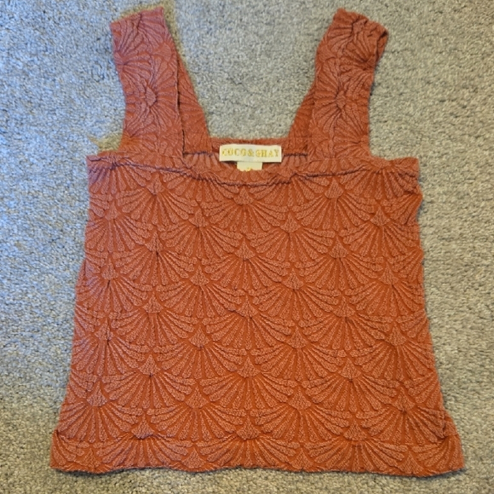 Coco & Shay M/L Rust Textured Boho‎ Stretch Women's Yours Truly Cropped Tank Top